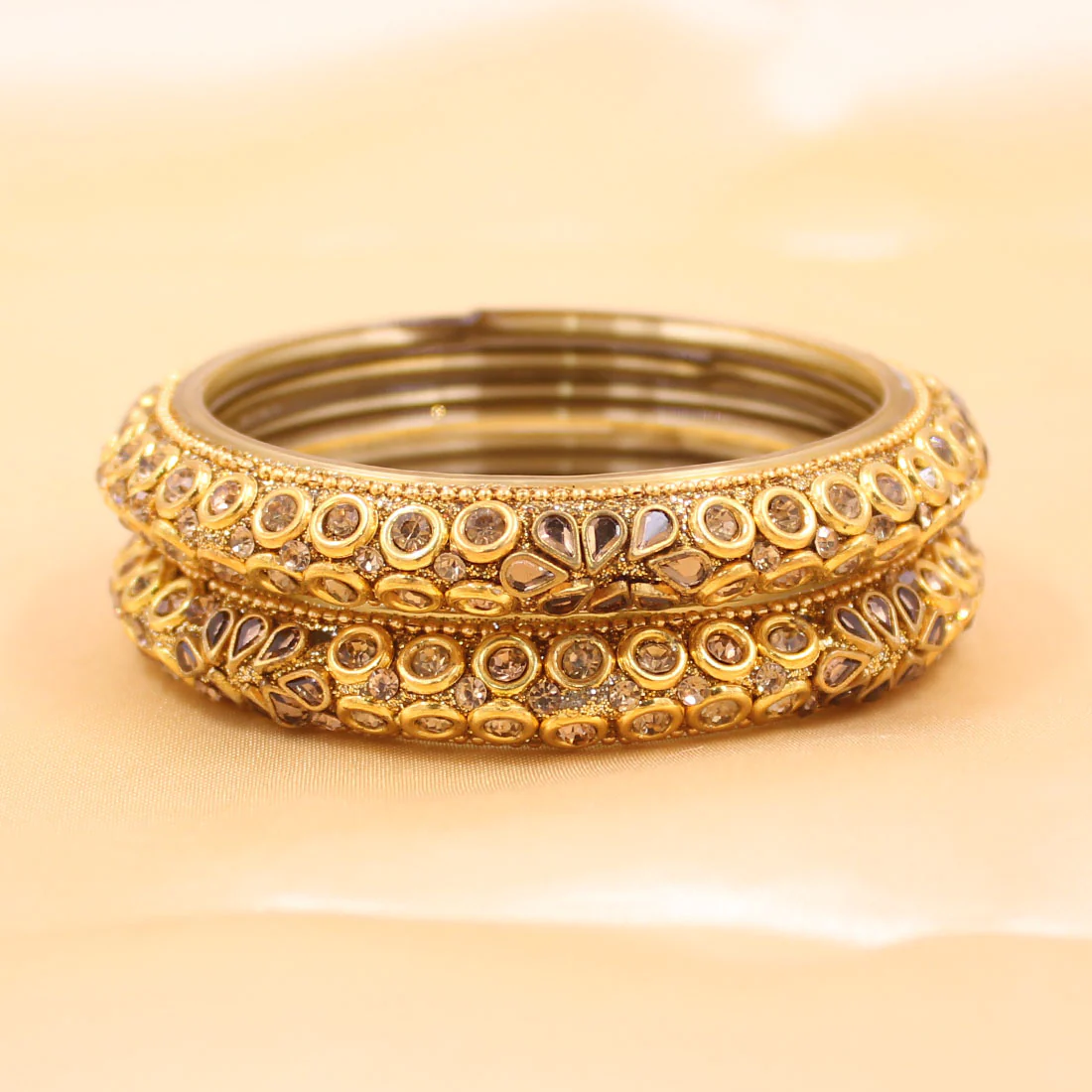 Pair of Glass Bracelets with Flower Design by Leshya - Image 3