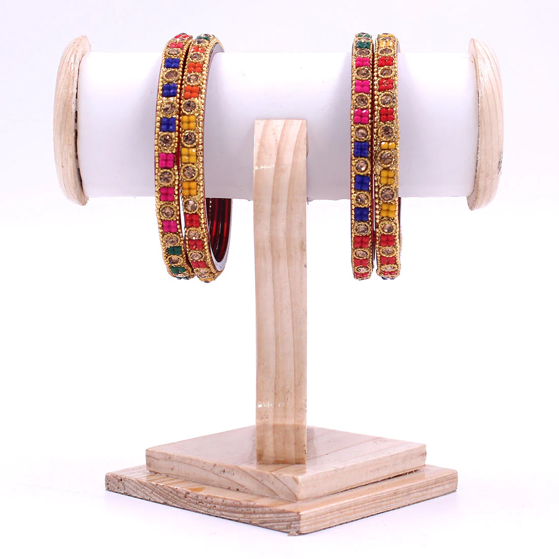 Set of 4 Beautiful Glass Bangles with Stone Pattern by Leshya - Image 2