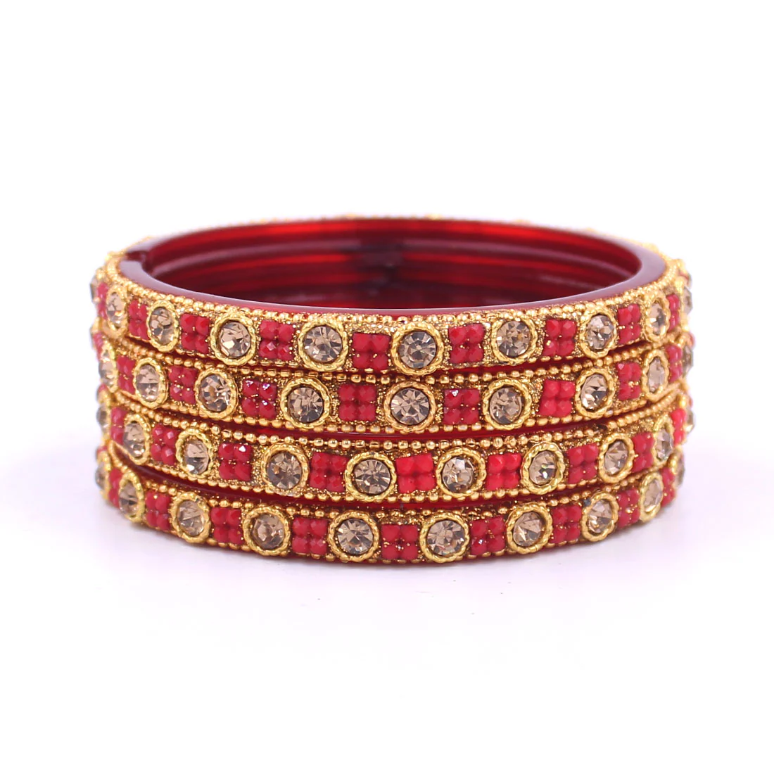 Set of 4 Beautiful Glass Bangles with Stone Pattern by Leshya - Image 4
