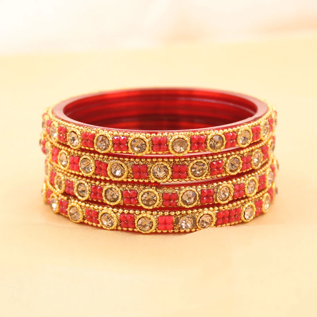 Set of 4 Beautiful Glass Bangles with Stone Pattern by Leshya - Image 6