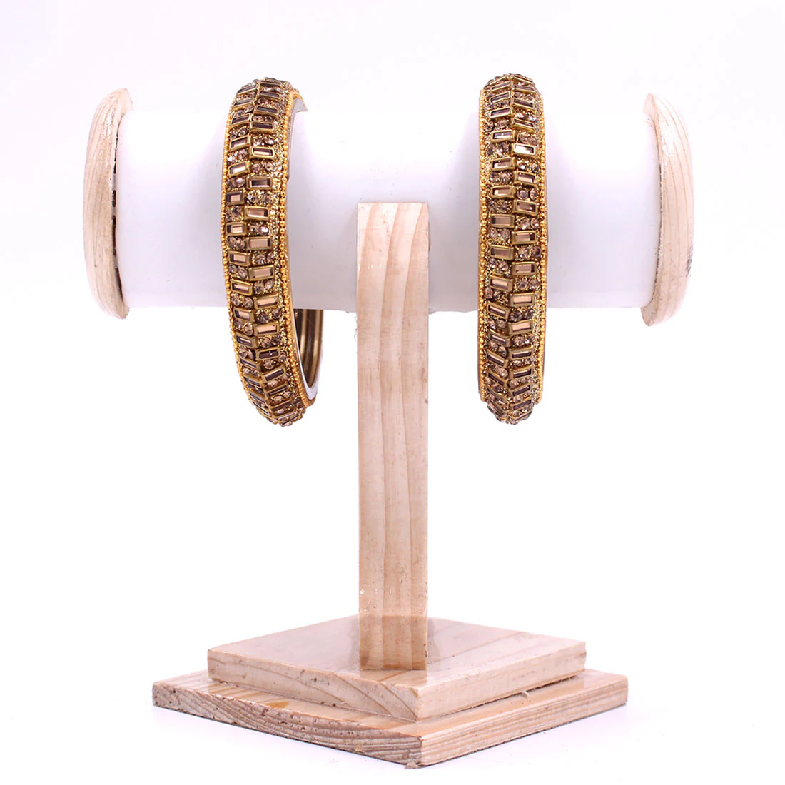 Pair of Golden Glass Bracelets with Rectangular Kundan by Leshya - Image 2