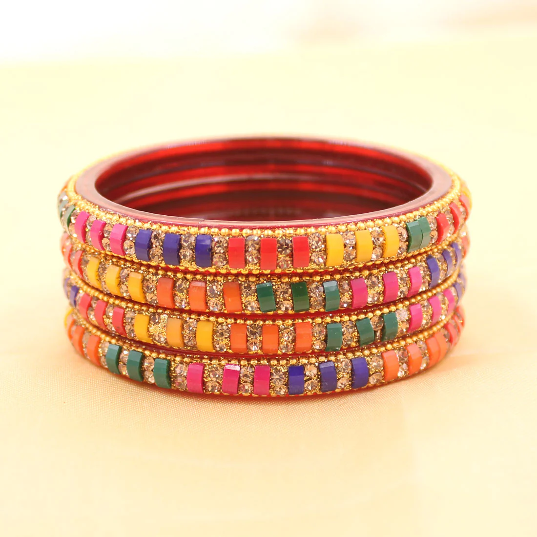 Set of 4 Glass Bangles with Cresent Moon Shape Stone by Leshya - Image 3