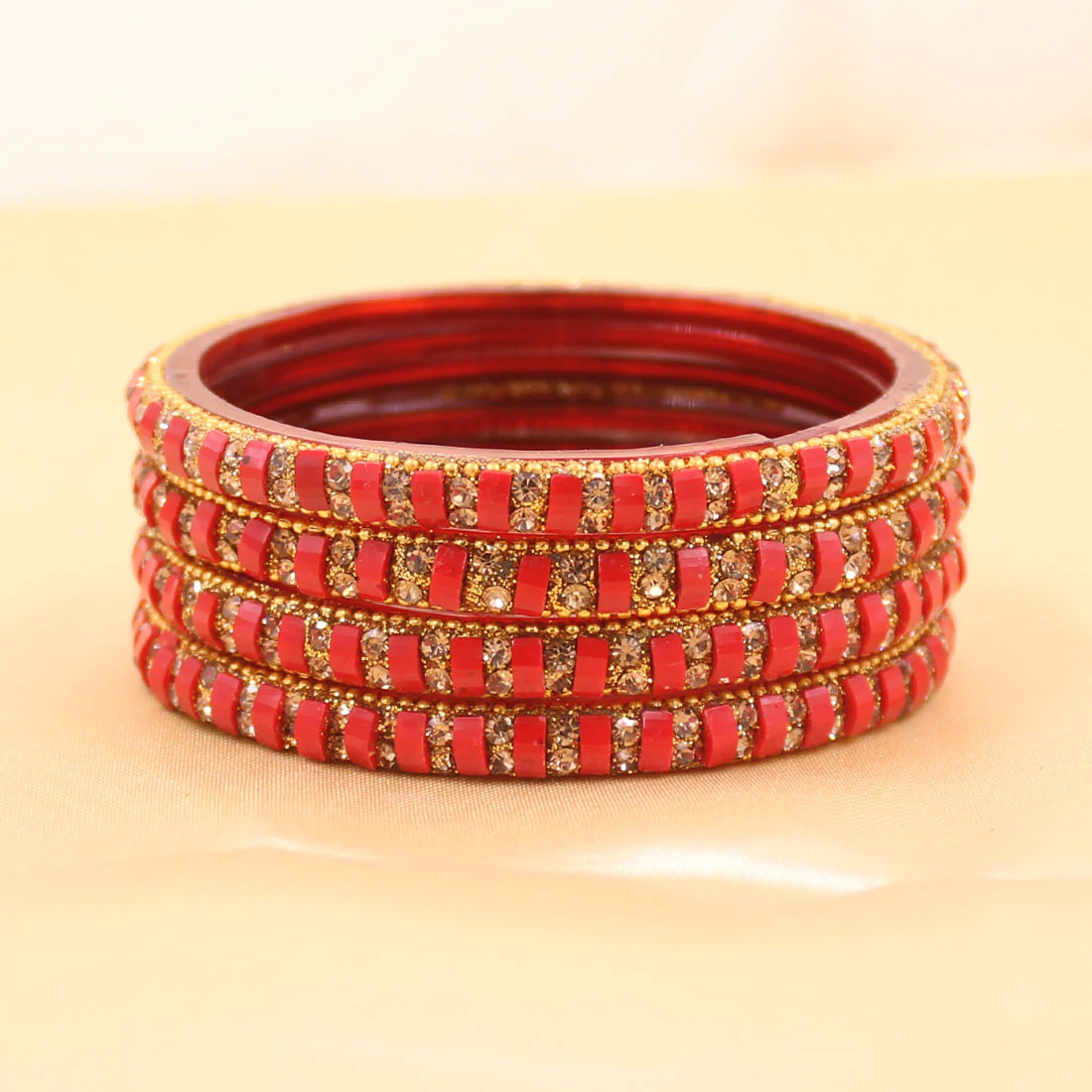Set of 4 Glass Bangles with Cresent Moon Shape Stone by Leshya - Image 6