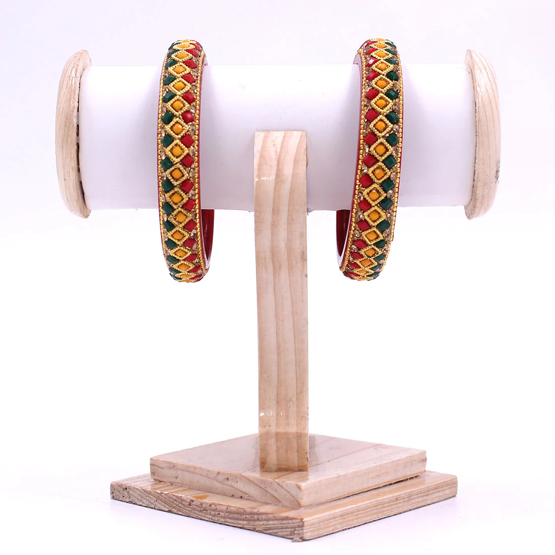 Pair Of Glass Bangle Kada with Three Line stones by Leshya - Image 2