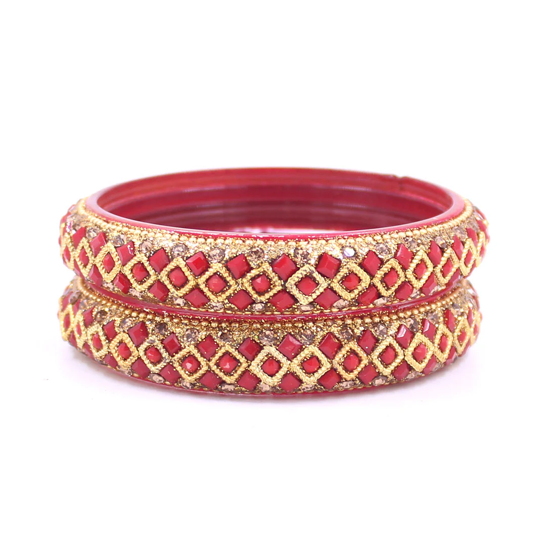 Pair Of Glass Bangle Kada with Three Line stones by Leshya - Image 4