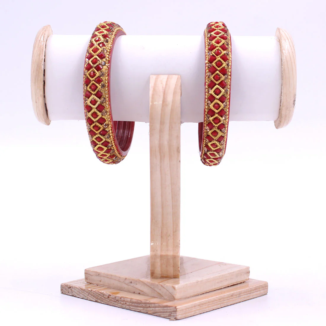 Pair Of Glass Bangle Kada with Three Line stones by Leshya - Image 5