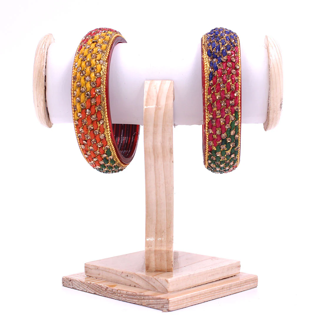 Pair of Glass Bangles with Running Stone Pattern by Leshya - Image 2