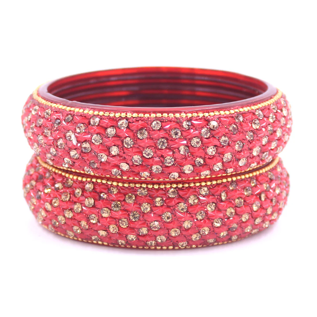 Pair of Glass Bangles with Running Stone Pattern by Leshya - Image 4
