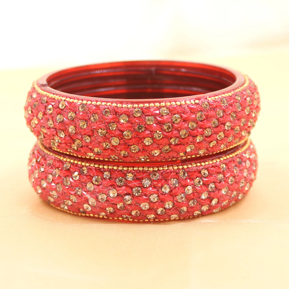 Pair of Glass Bangles with Running Stone Pattern by Leshya - Image 6