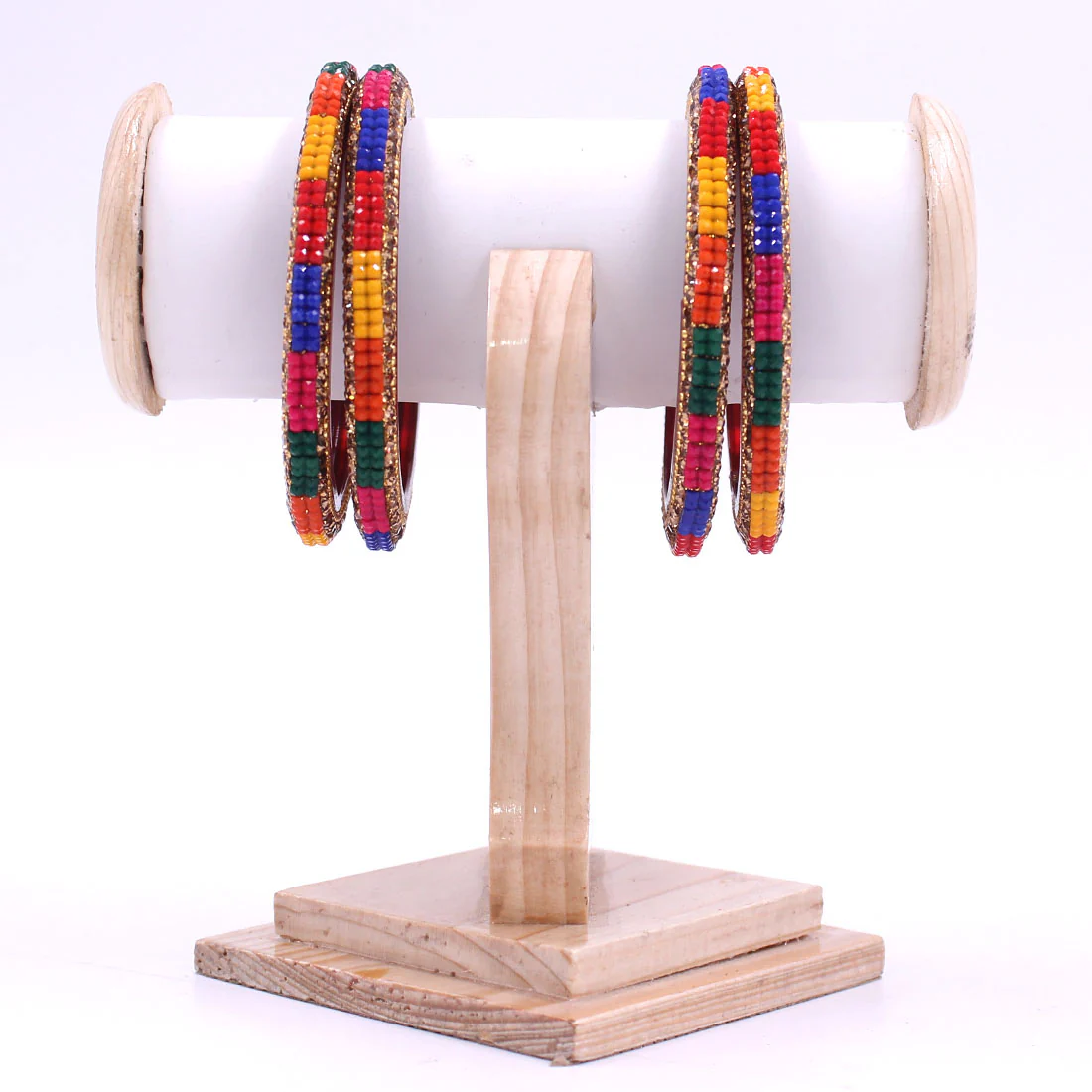 Set of 4 Glass Bangles with Check Pattern Stone by Leshya - Image 2