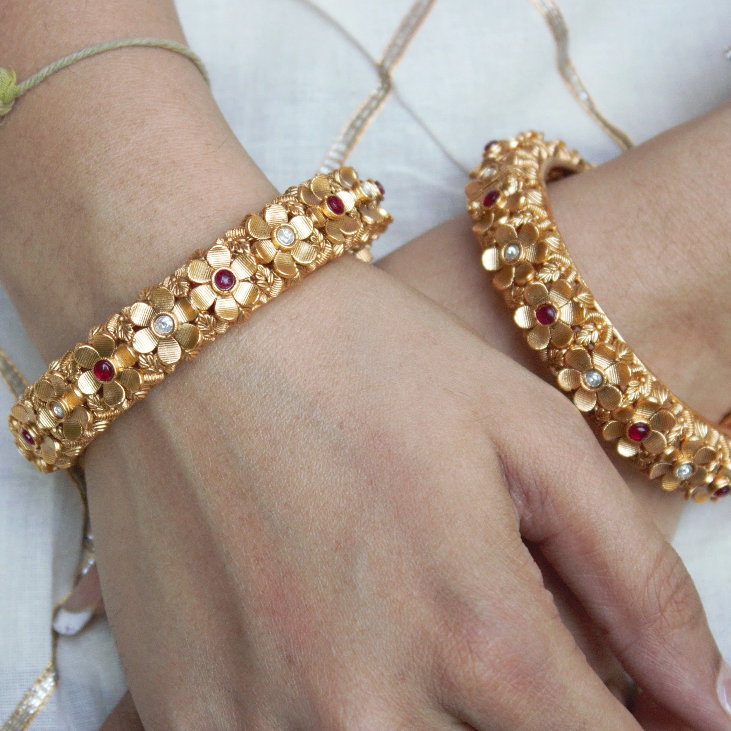 Golden Flower Rajwada Bracelets with Golden Polish by Leshya - Image 2