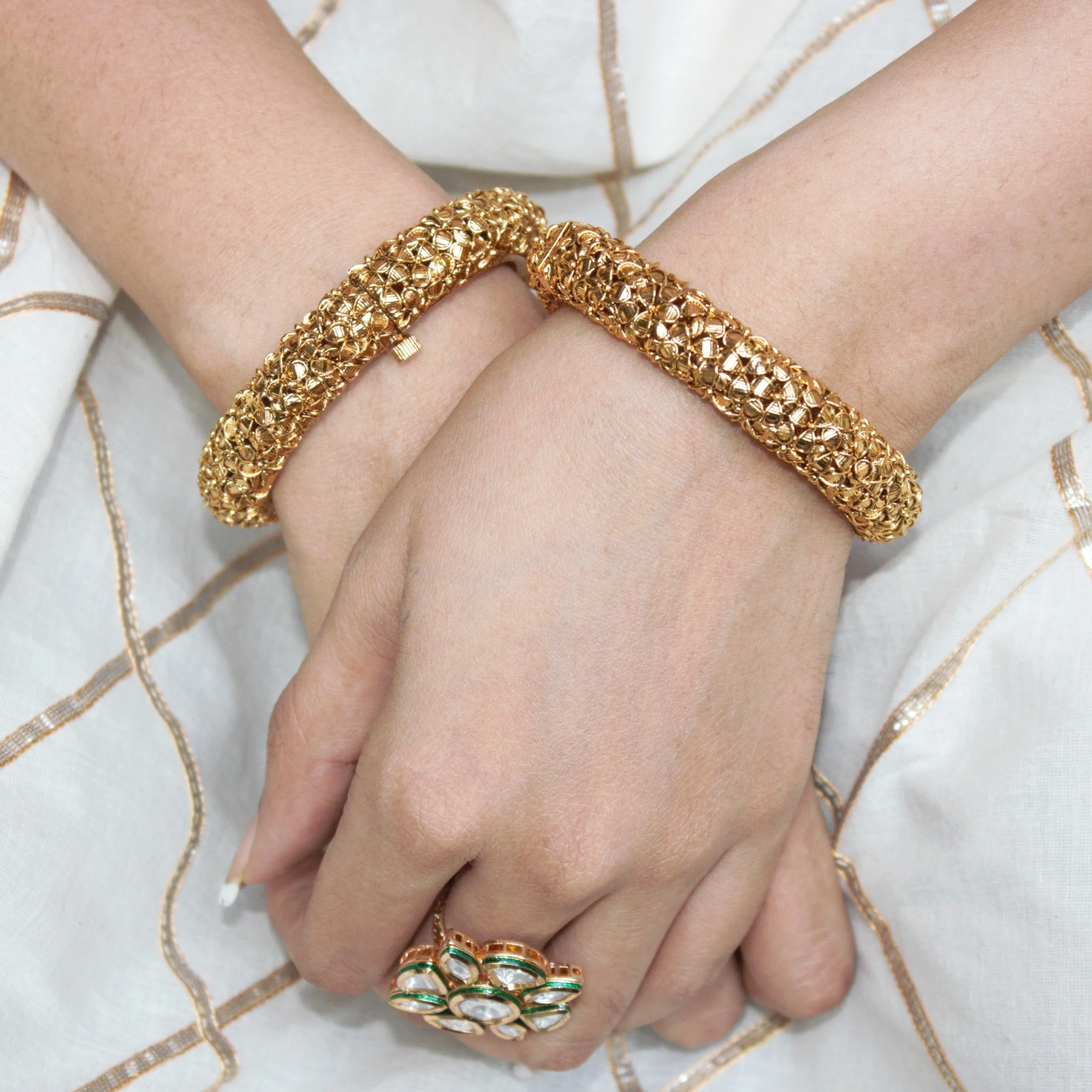 Golden Flower Rajwada Bracelets with Golden Polish by Leshya - Image 2