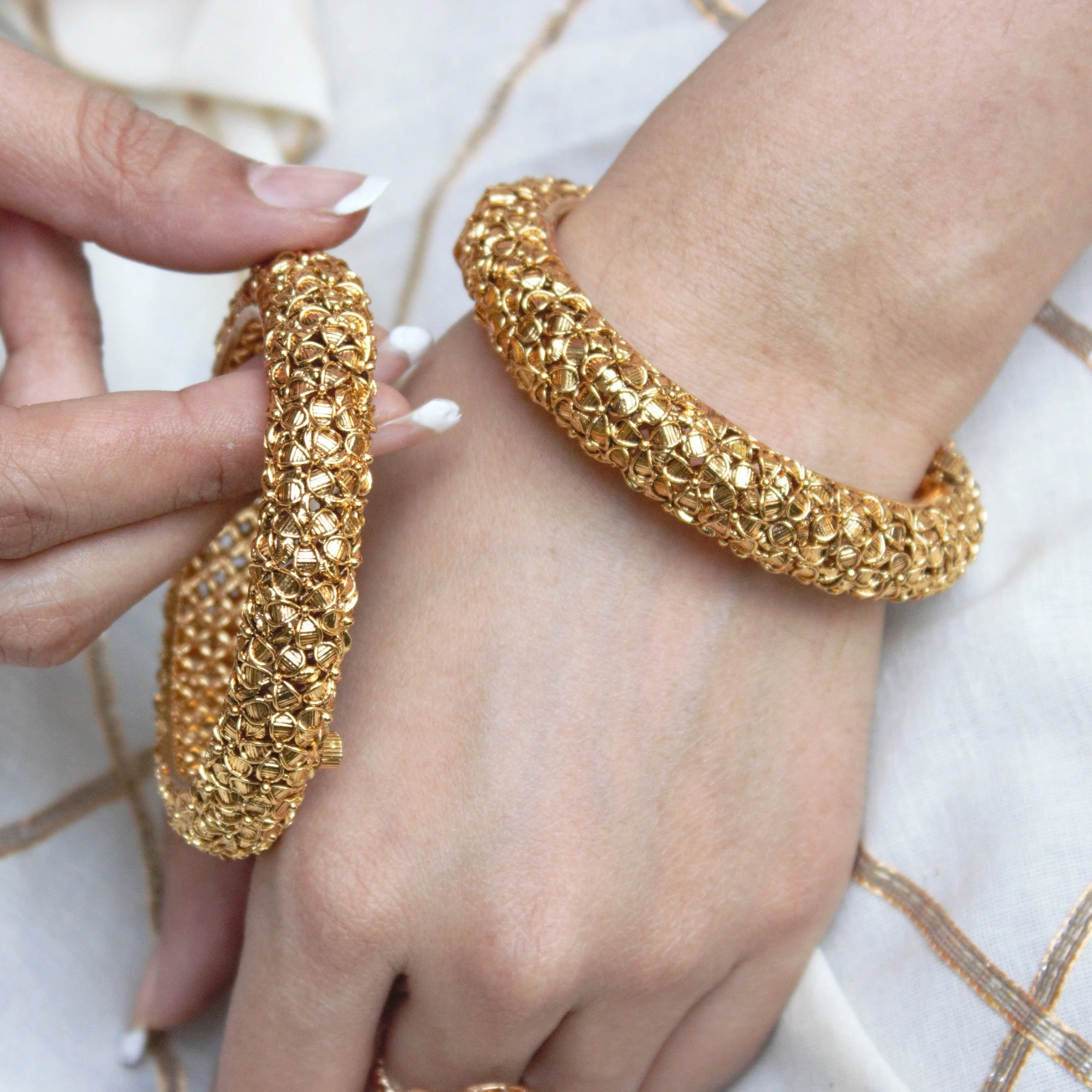 Golden Flower Rajwada Bracelets with Golden Polish by Leshya - Image 9