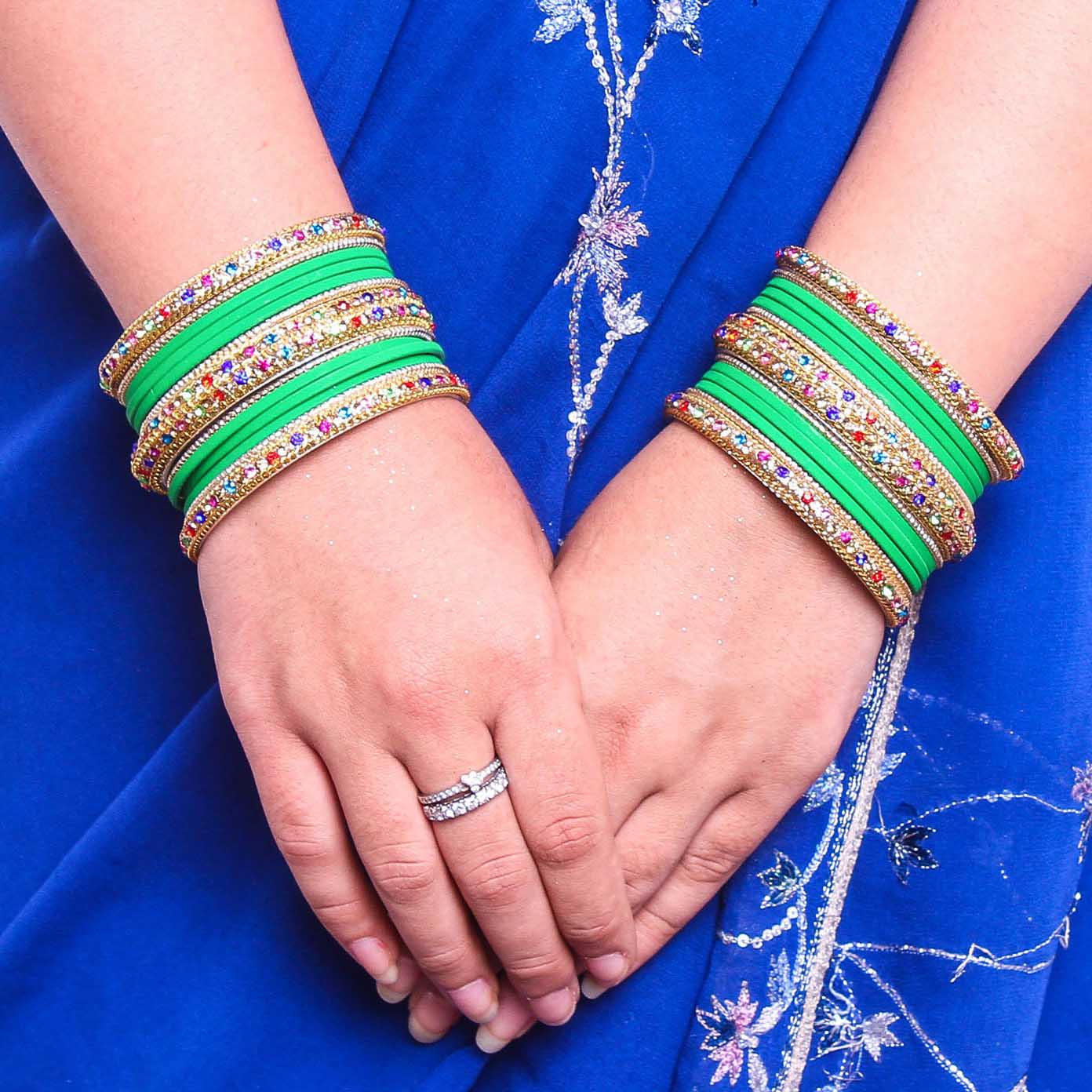 Golden Kada With Multi-Colored Stones And Matte Finish Bangle Set For Women - Image 10