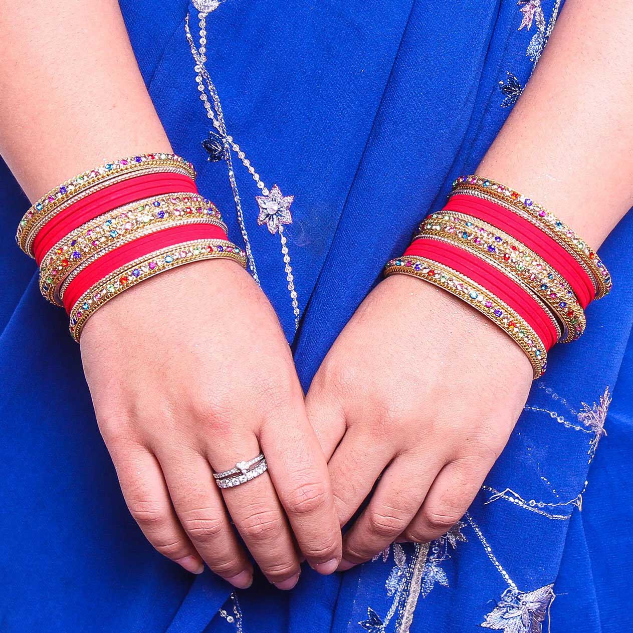 Golden Kada With Multi-Colored Stones And Matte Finish Bangle Set For Women - Image 14