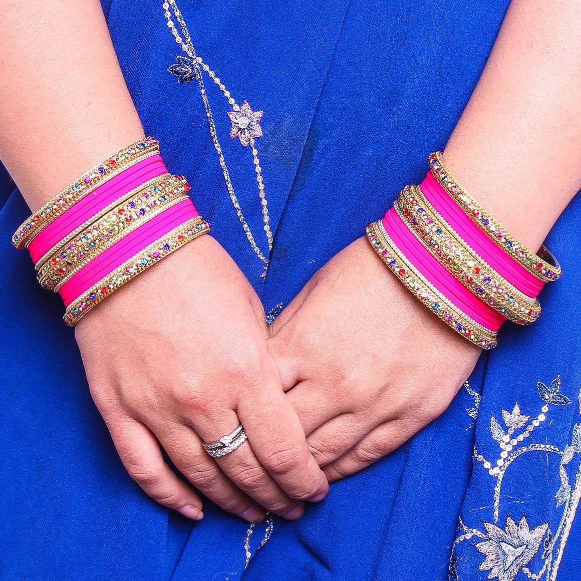 Golden Kada With Multi-Colored Stones And Matte Finish Bangle Set For Women - Image 4