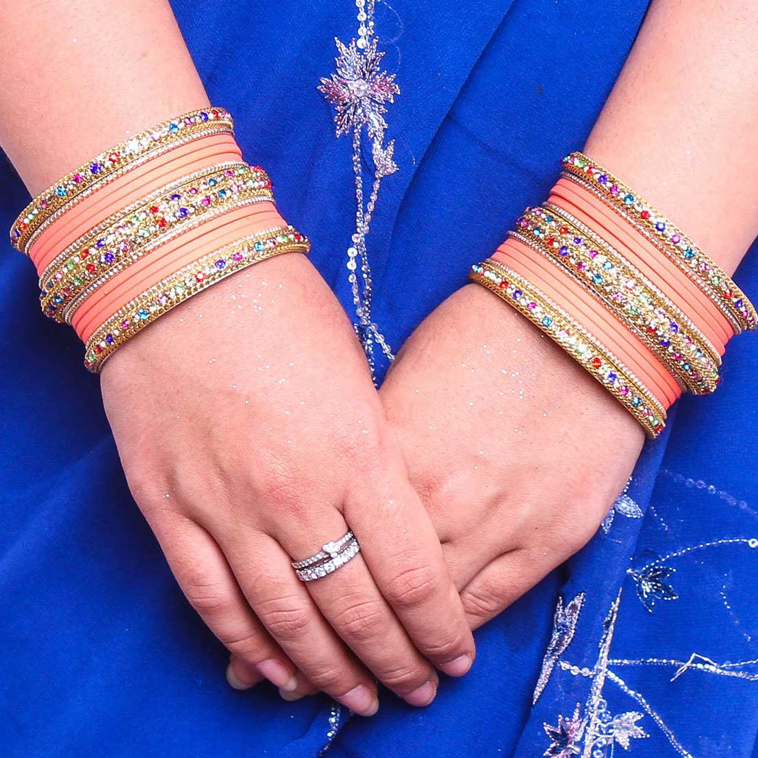 Golden Kada With Multi-Colored Stones And Matte Finish Bangle Set For Women - Image 6