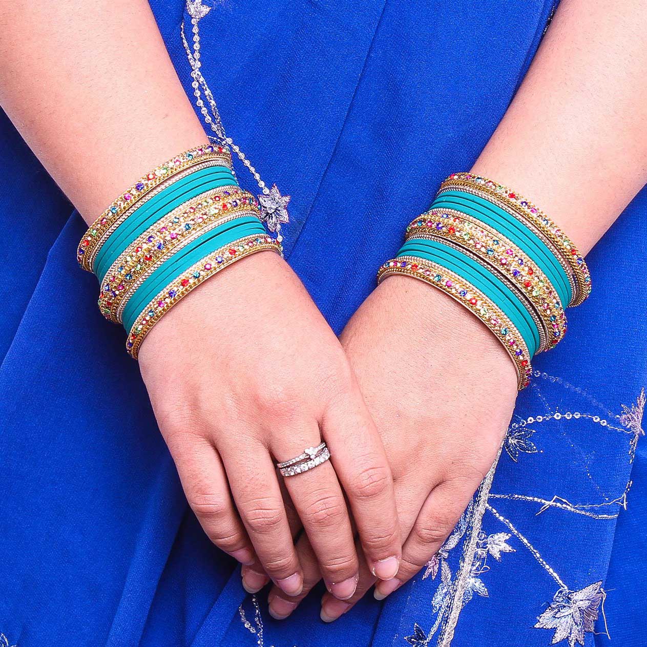Golden Kada With Multi-Colored Stones And Matte Finish Bangle Set For Women - Image 10