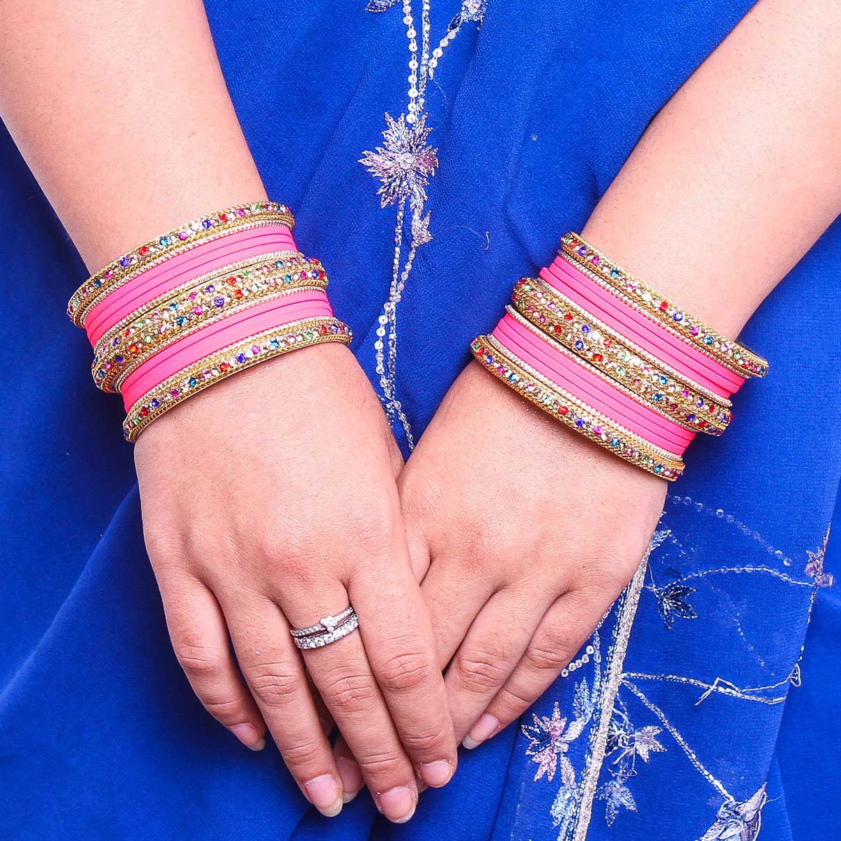 Golden Kada With Multi-Colored Stones And Matte Finish Bangle Set For Women - Image 12