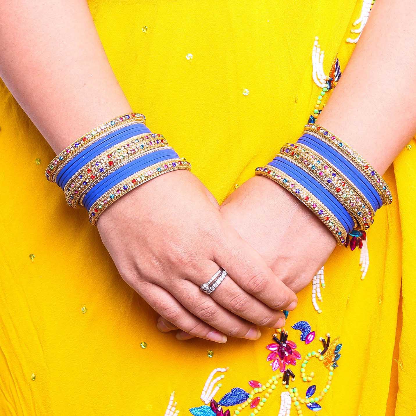 Golden Kada With Multi-Colored Stones And Matte Finish Bangle Set For Women - Image 4