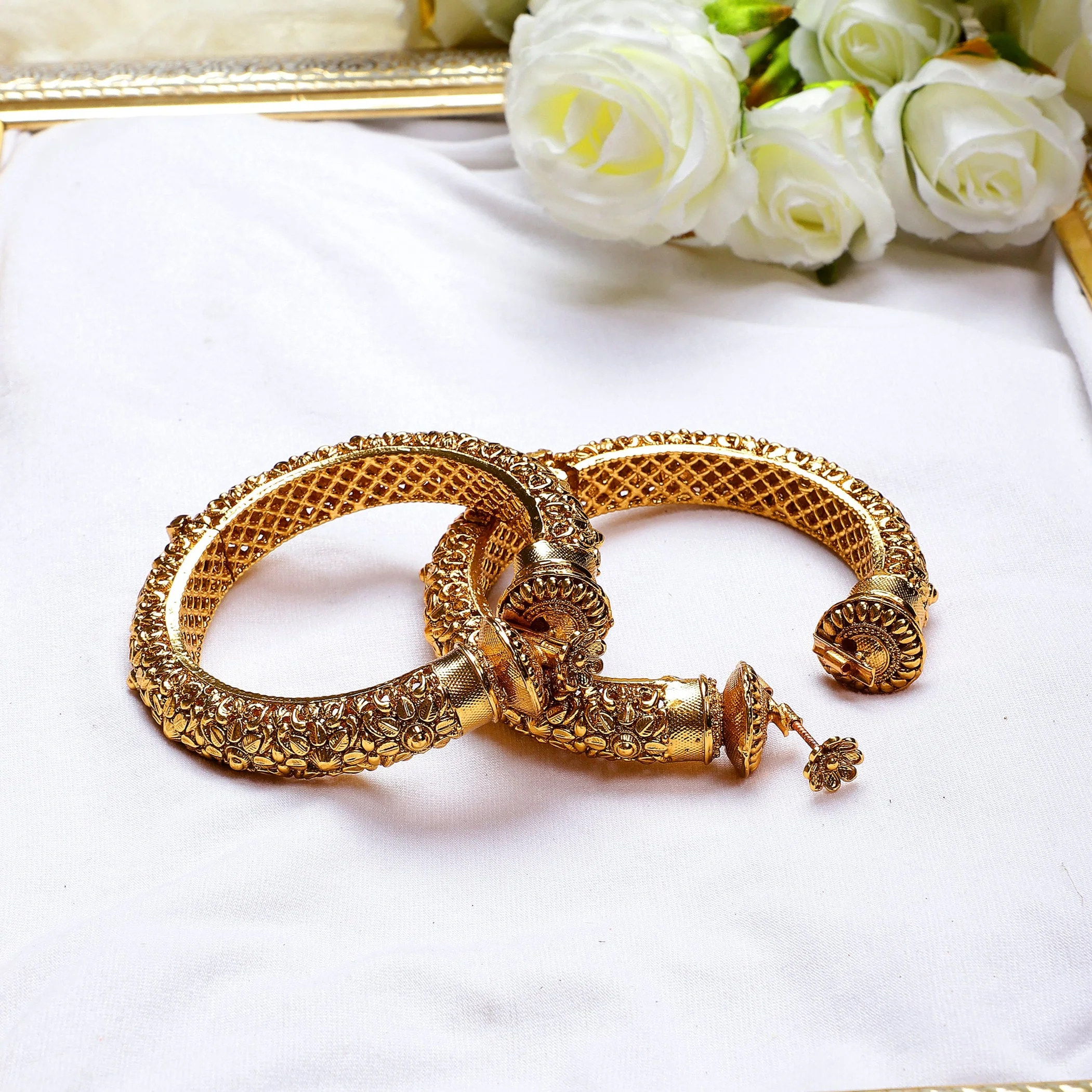 Golden Peacock Rajwada Bracelets with Golden Polish by Leshya - Image 2