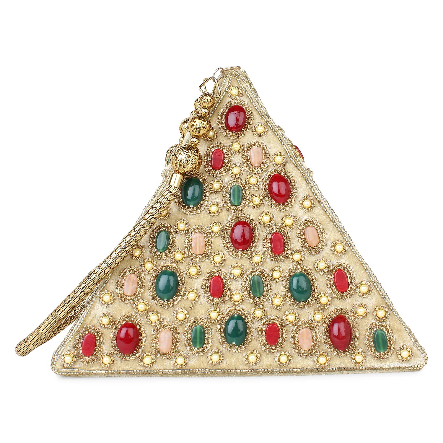 Golden Triangular Potli with embellished stones for the Bride by Leshya - Image 3