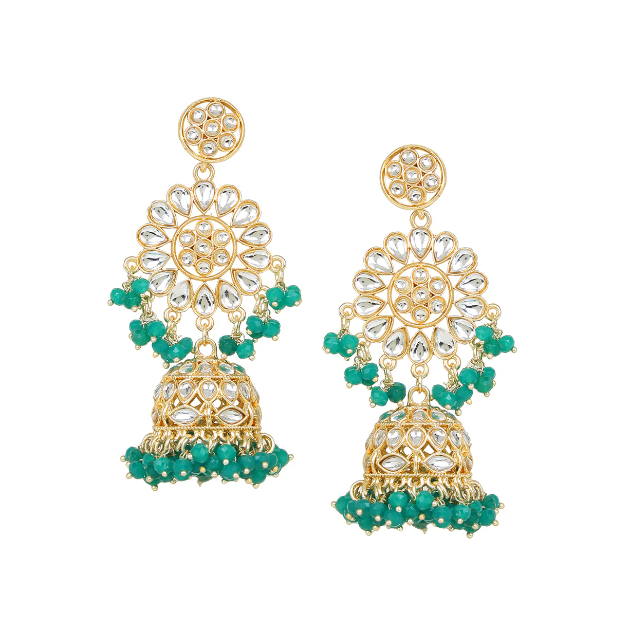 Green Kundan Beaded Necklace with Earring & Maang Tikka by Leshya - Image 3