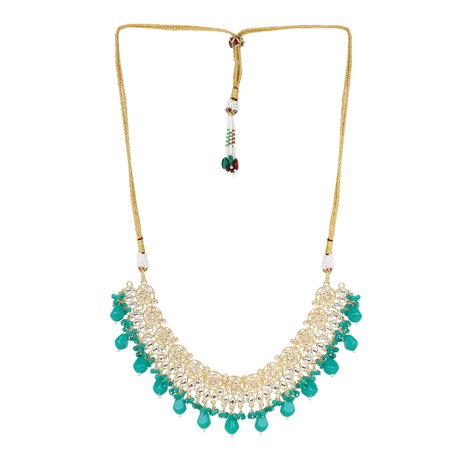 Green Kundan Beaded Necklace with Earring & Maang Tikka by Leshya - Image 5