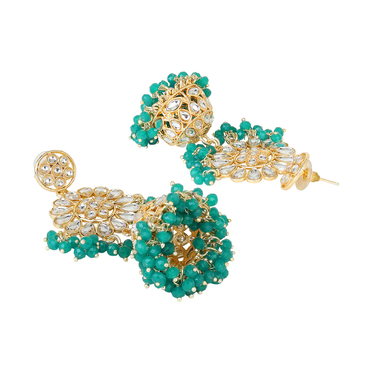 Green Kundan Beaded Necklace with Earring & Maang Tikka by Leshya - Image 6