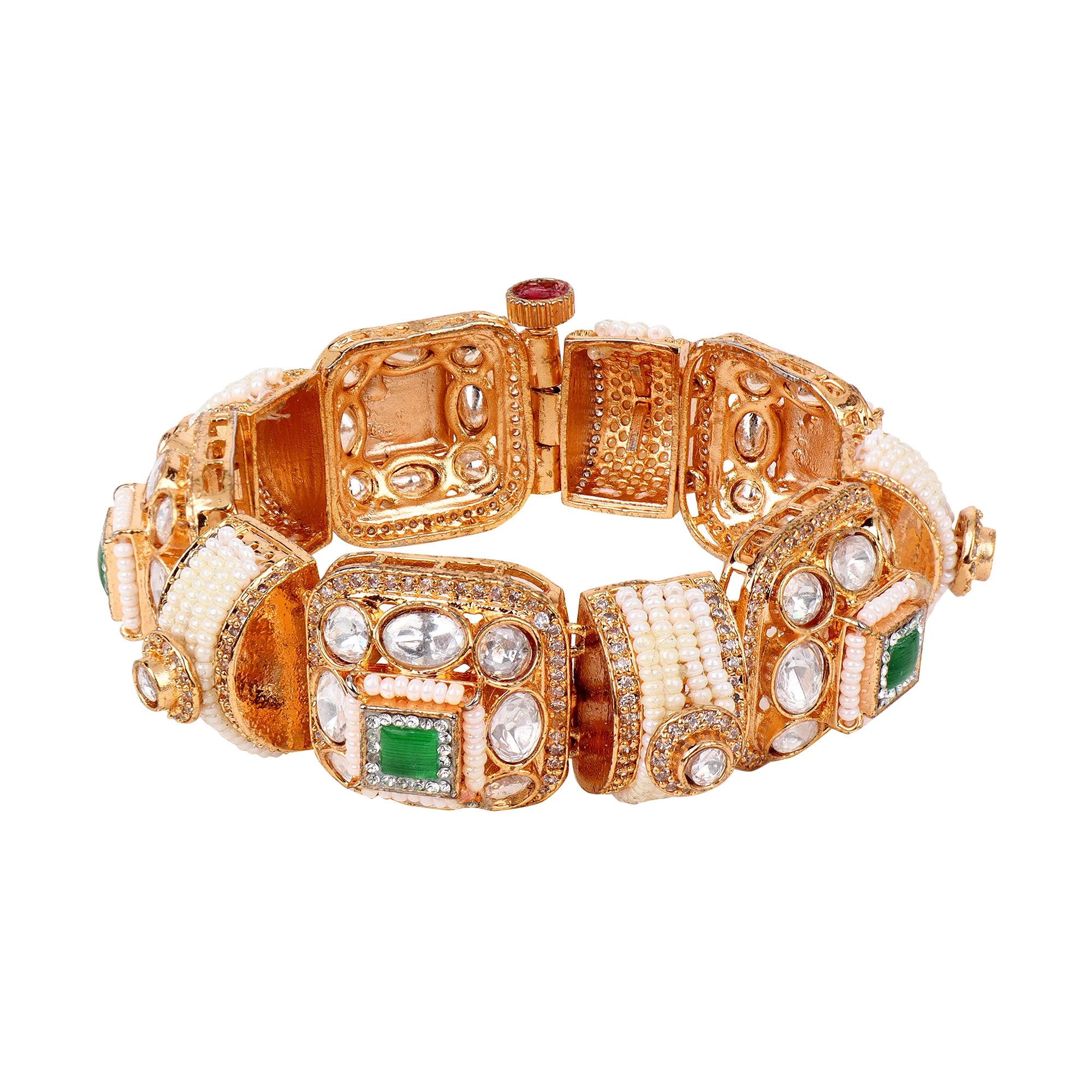 Green Stone Kundan chain bracelet - Image 4
