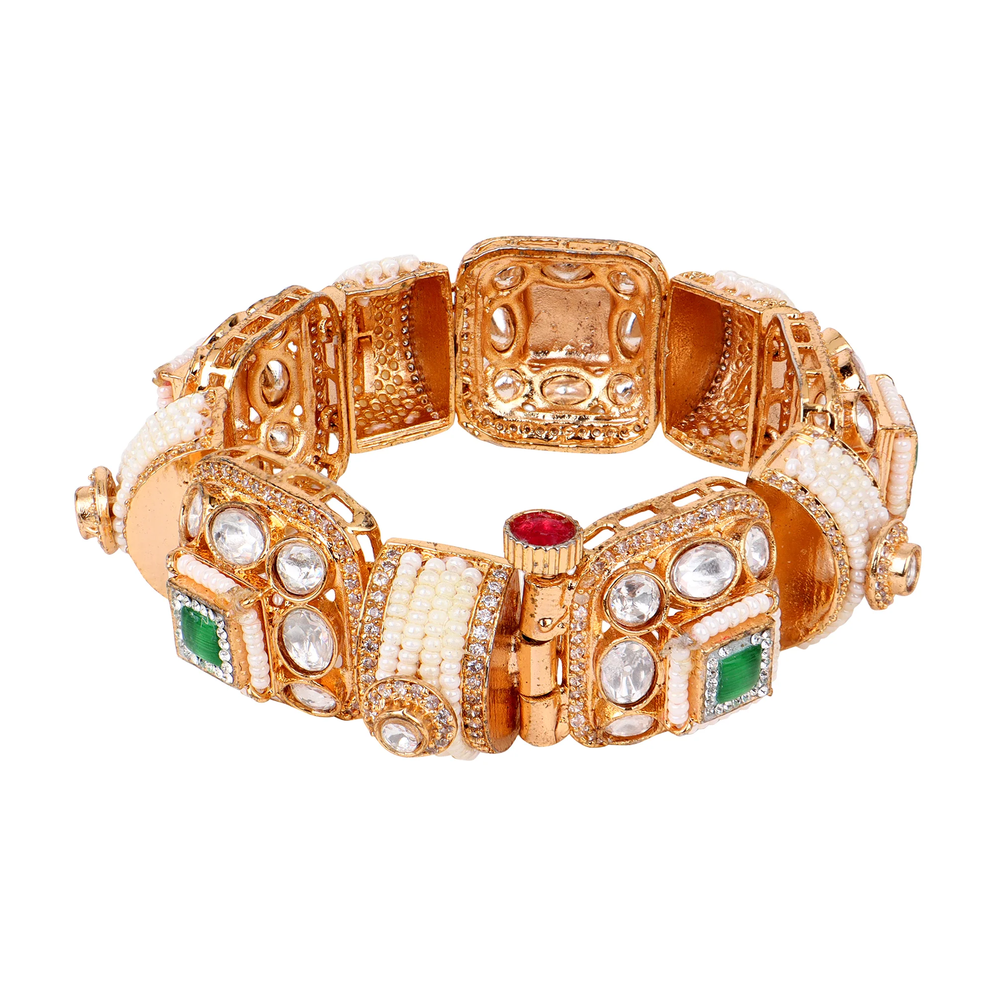 Green Stone Kundan chain bracelet - Image 5
