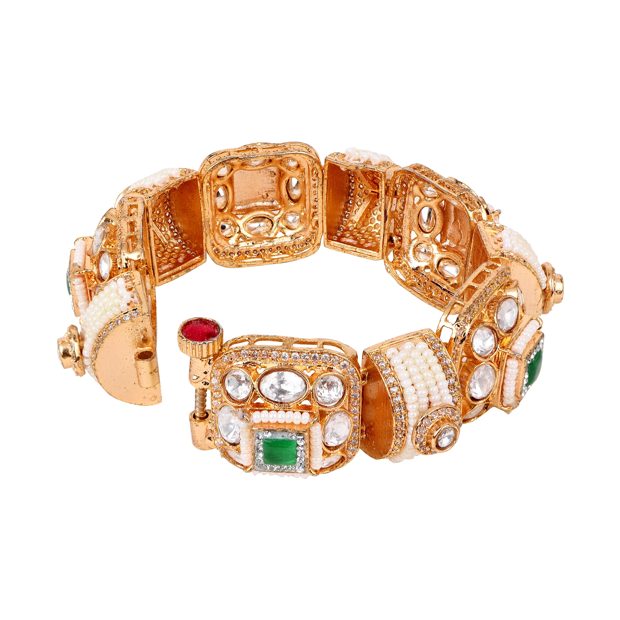 Green Stone Kundan chain bracelet - Image 6