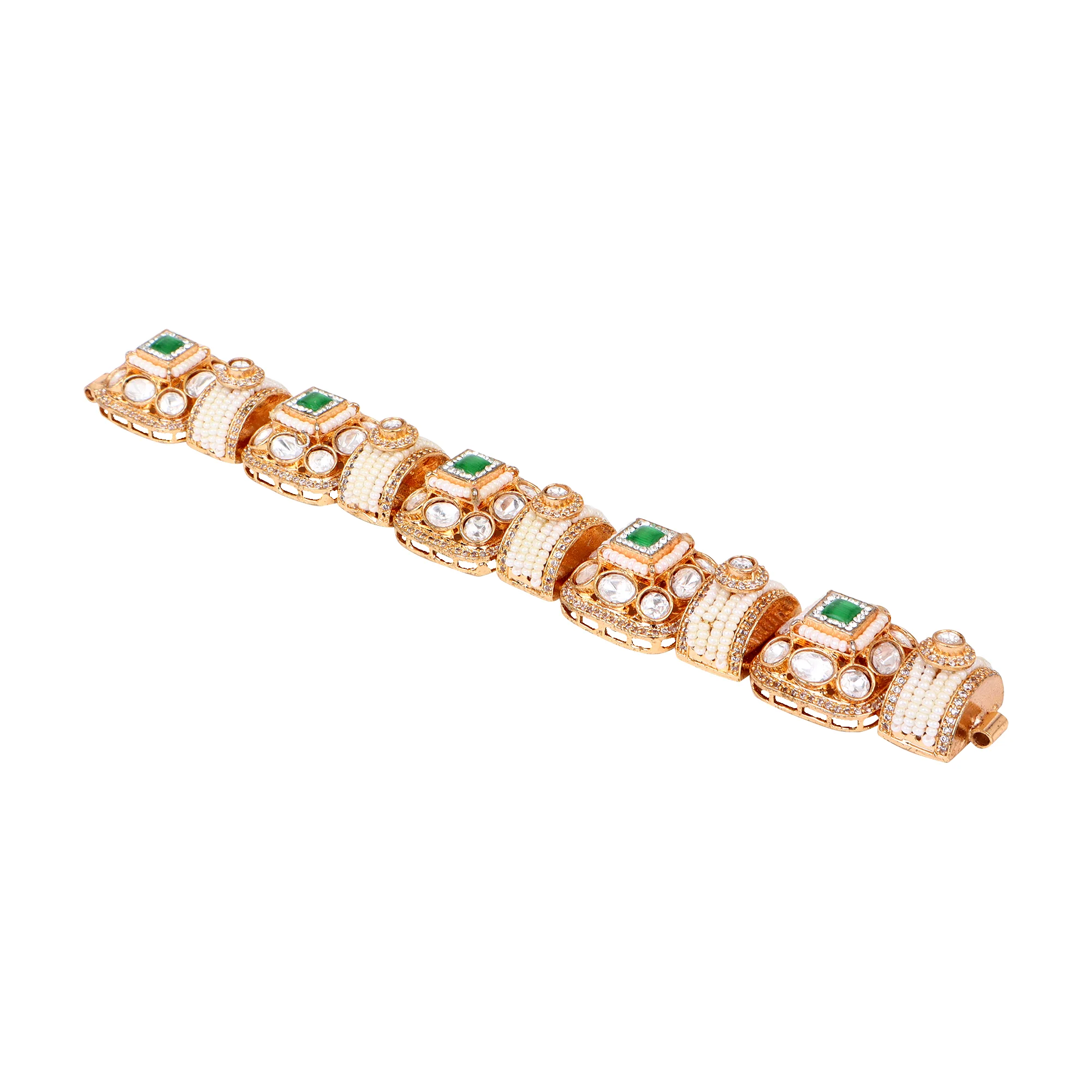 Green Stone Kundan chain bracelet - Image 7