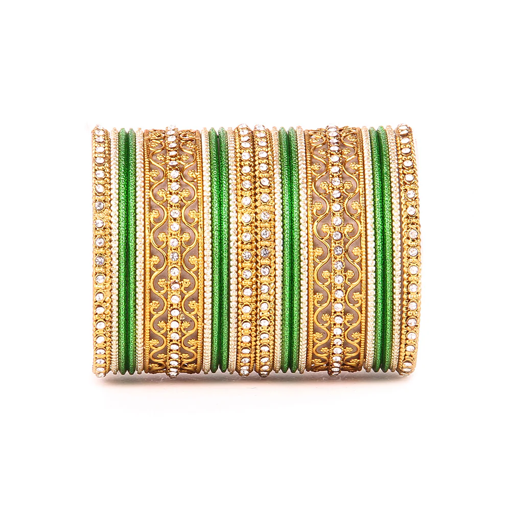 Intricate Bracelet With Running Stone Work And Shinning Bangle Set - Image 3