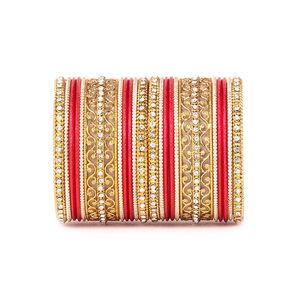 Intricate Bracelet With Running Stone Work And Shinning Bangle Set - Image 9