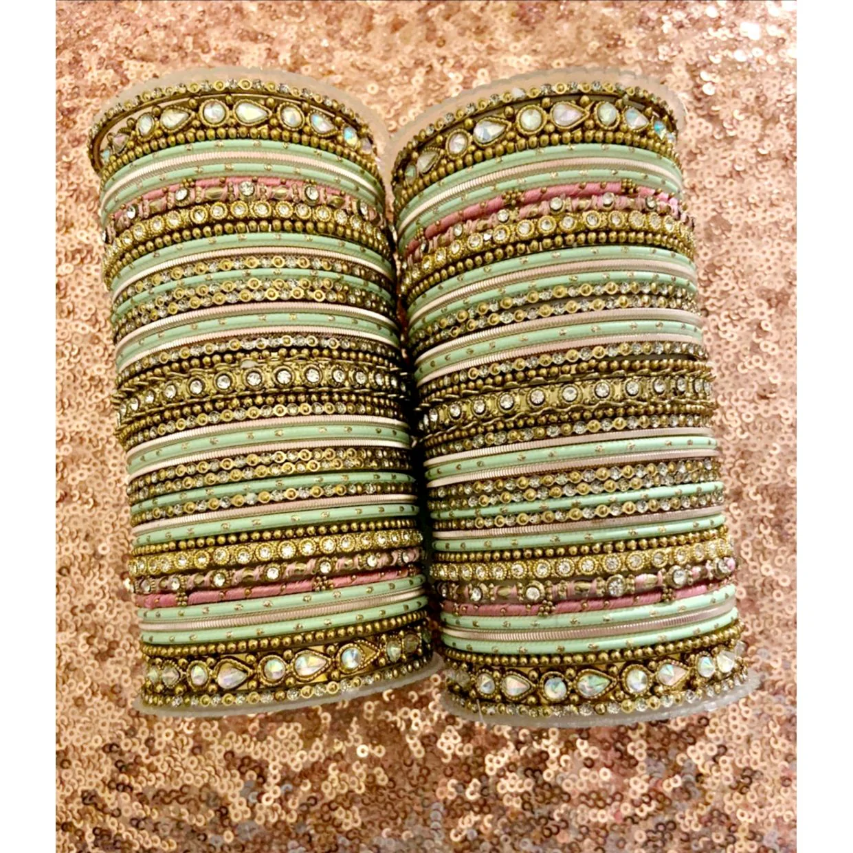 Intricate Dual Colour Pastel Bridal Bangle set - Image 4