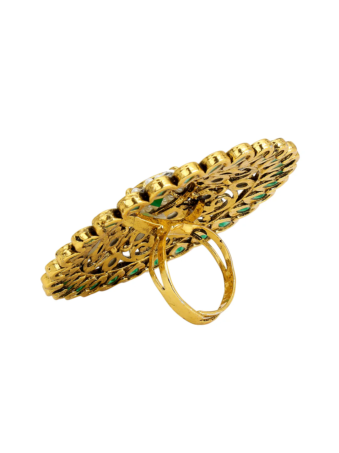 Intricate Green Kundan Ring in Free size by Leshya - Image 5