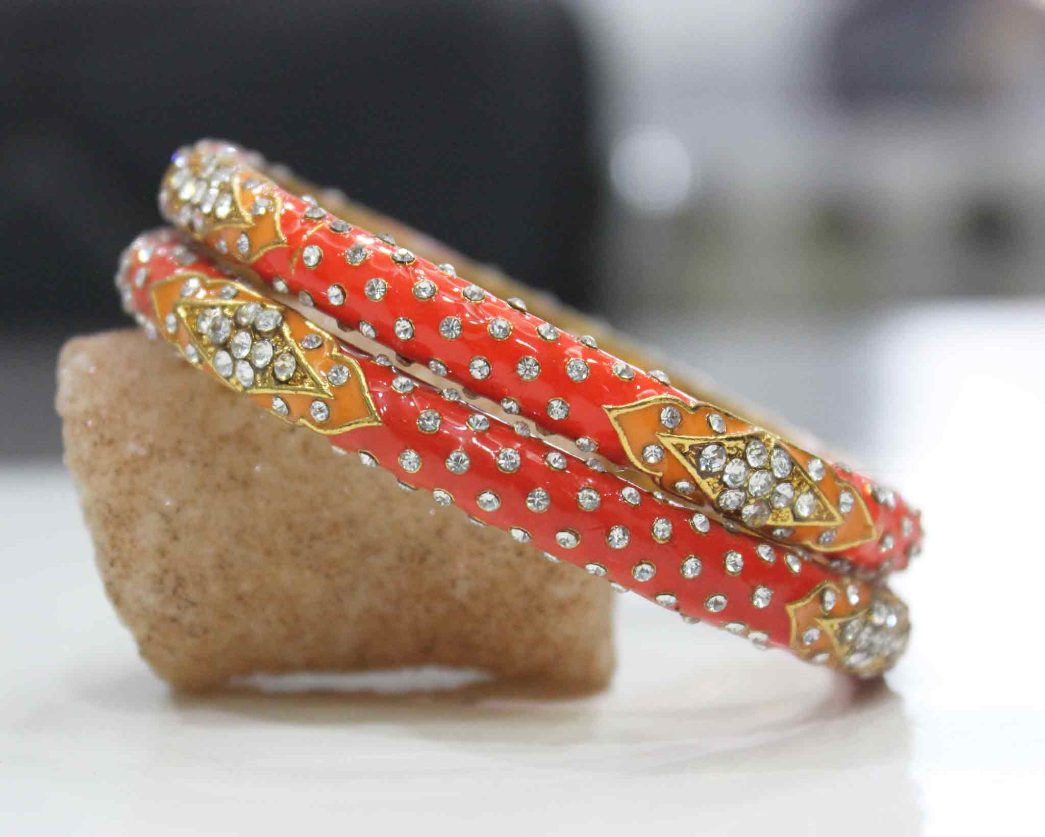 Intricate Meenakari And Stone Work Bracelet Pair - Image 10
