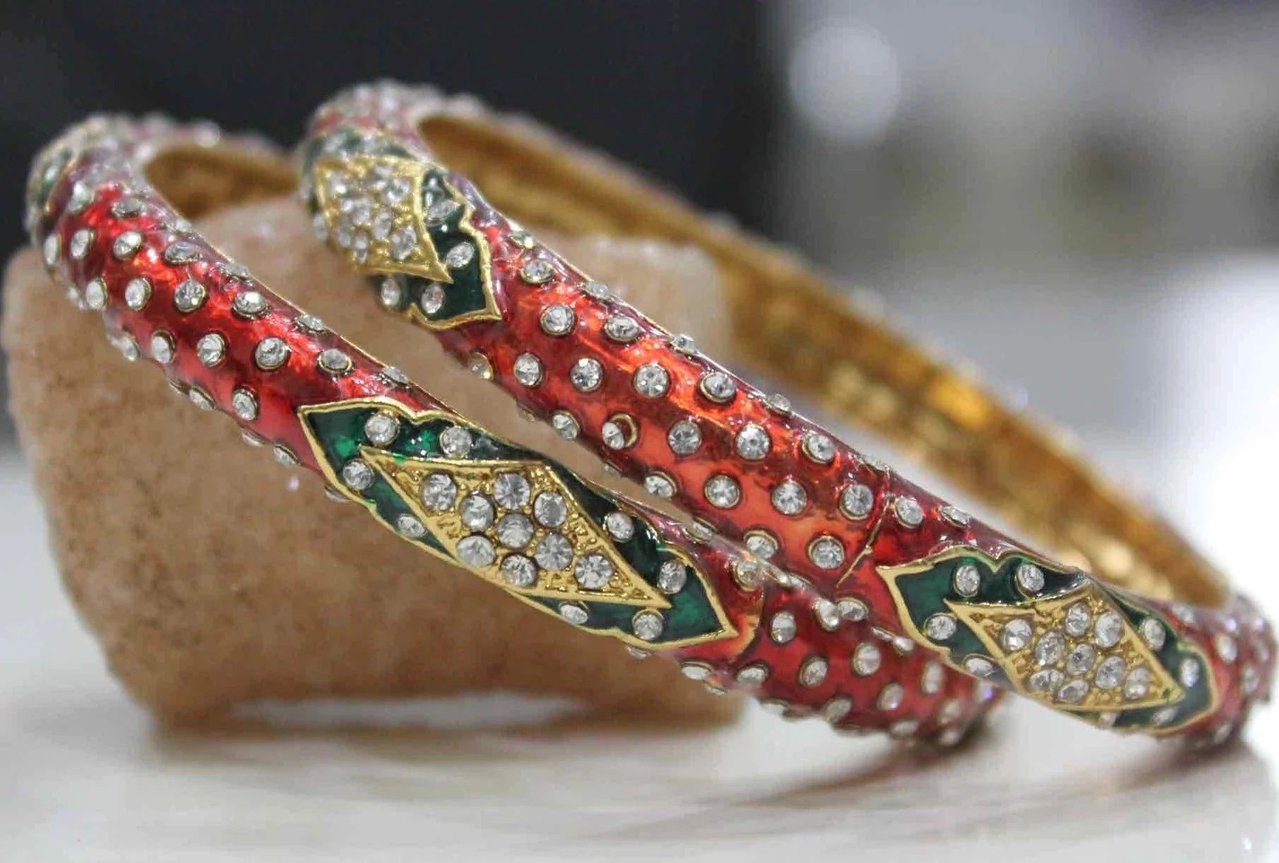Intricate Meenakari And Stone Work Bracelet Pair - Image 7