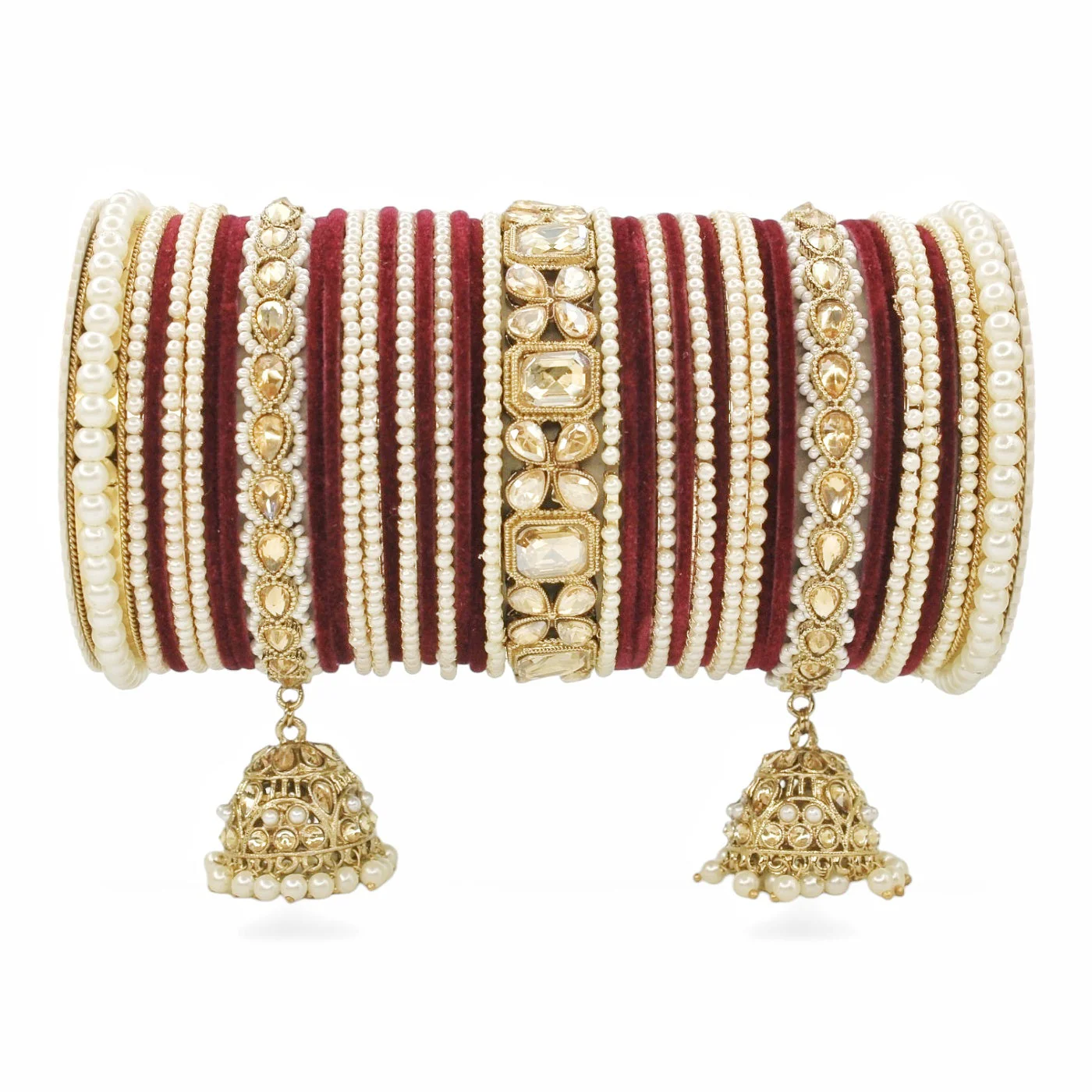 Jhumki Bangle set with Pearl Kadas for two hands by Leshya - Image 9