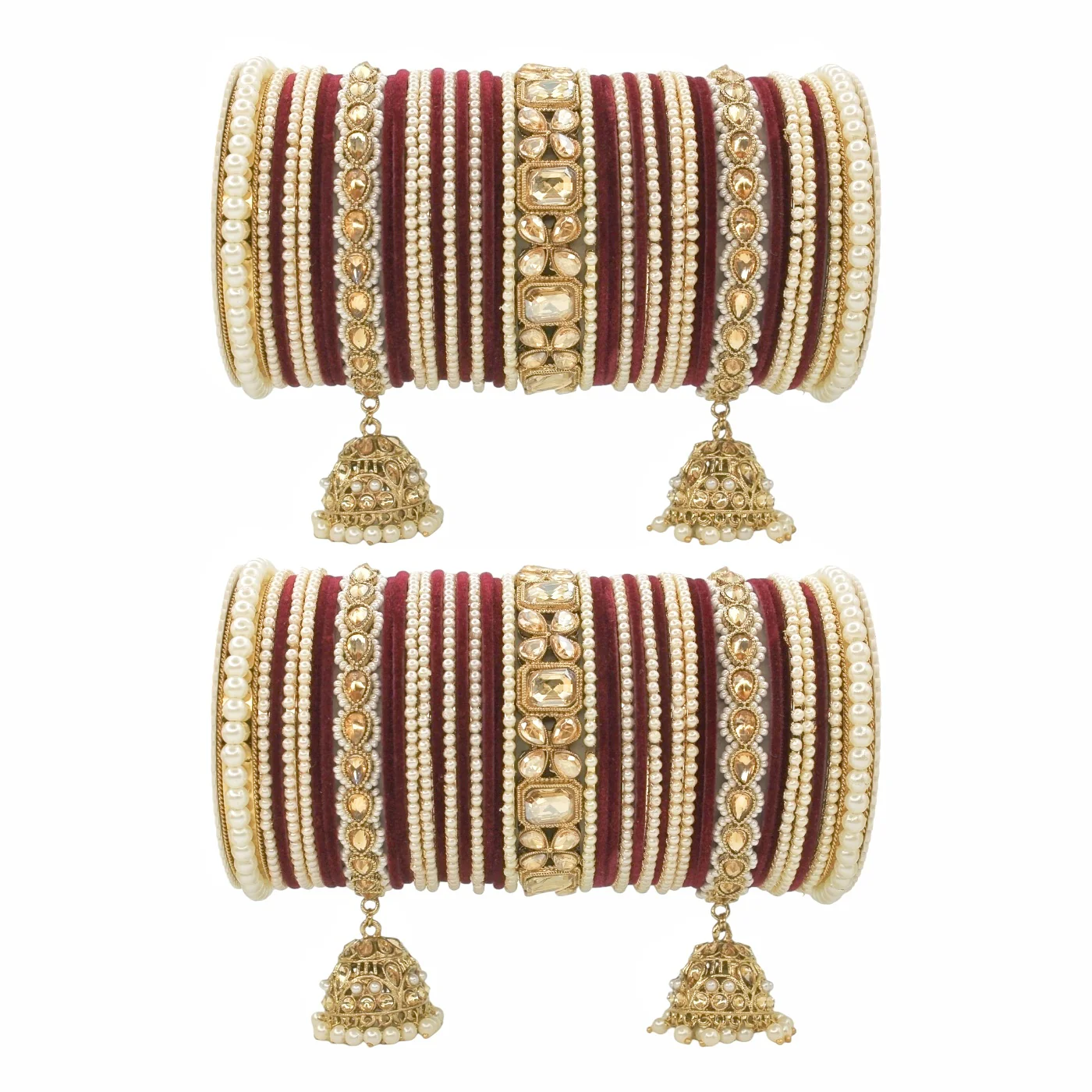 Jhumki Bangle set with Pearl Kadas for two hands by Leshya - Image 10