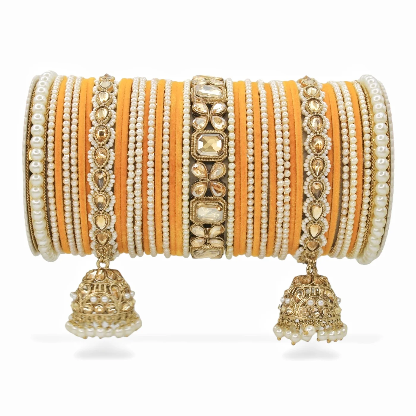 Jhumki Bangle set with Pearl Kadas for two hands by Leshya - Image 11