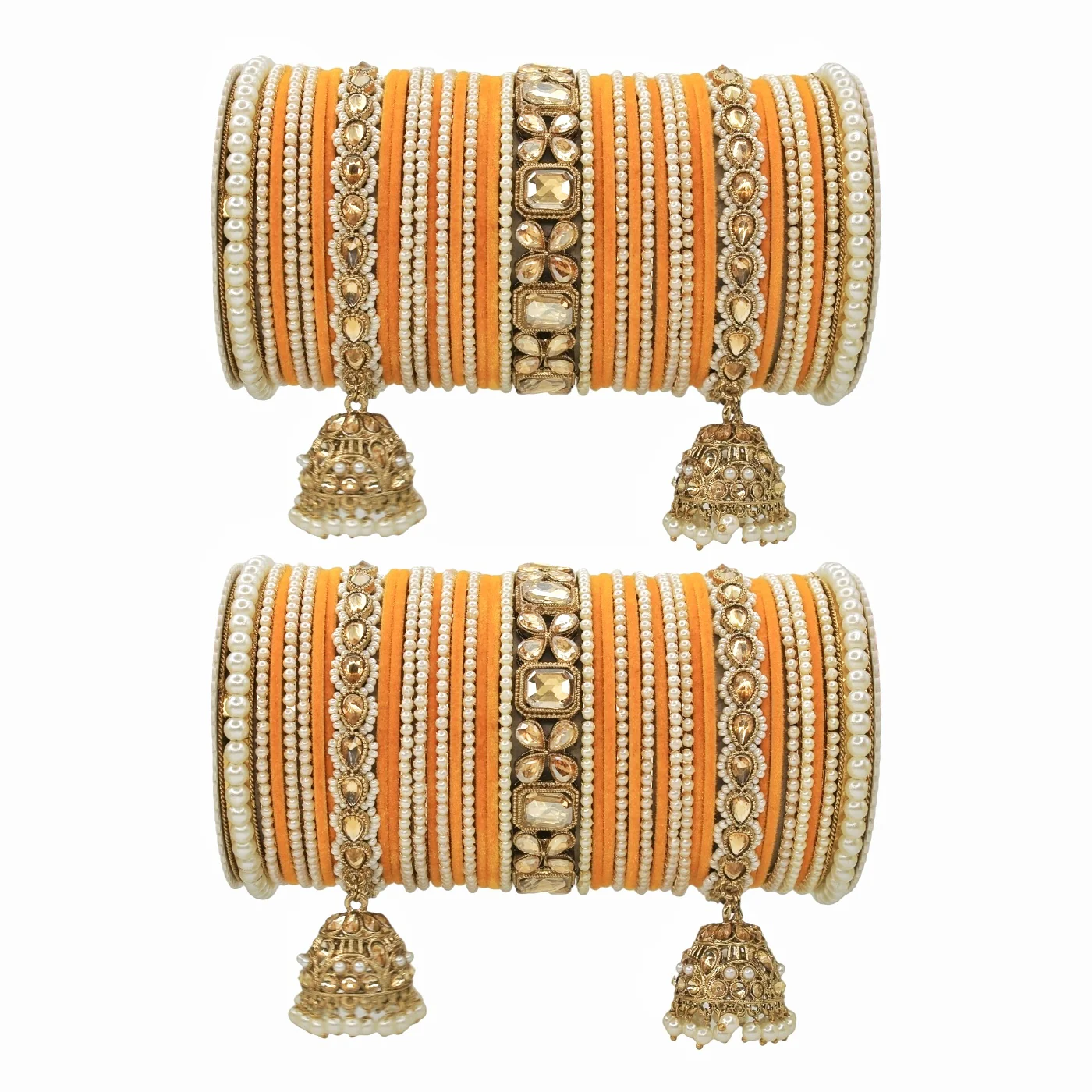 Jhumki Bangle set with Pearl Kadas for two hands by Leshya - Image 12