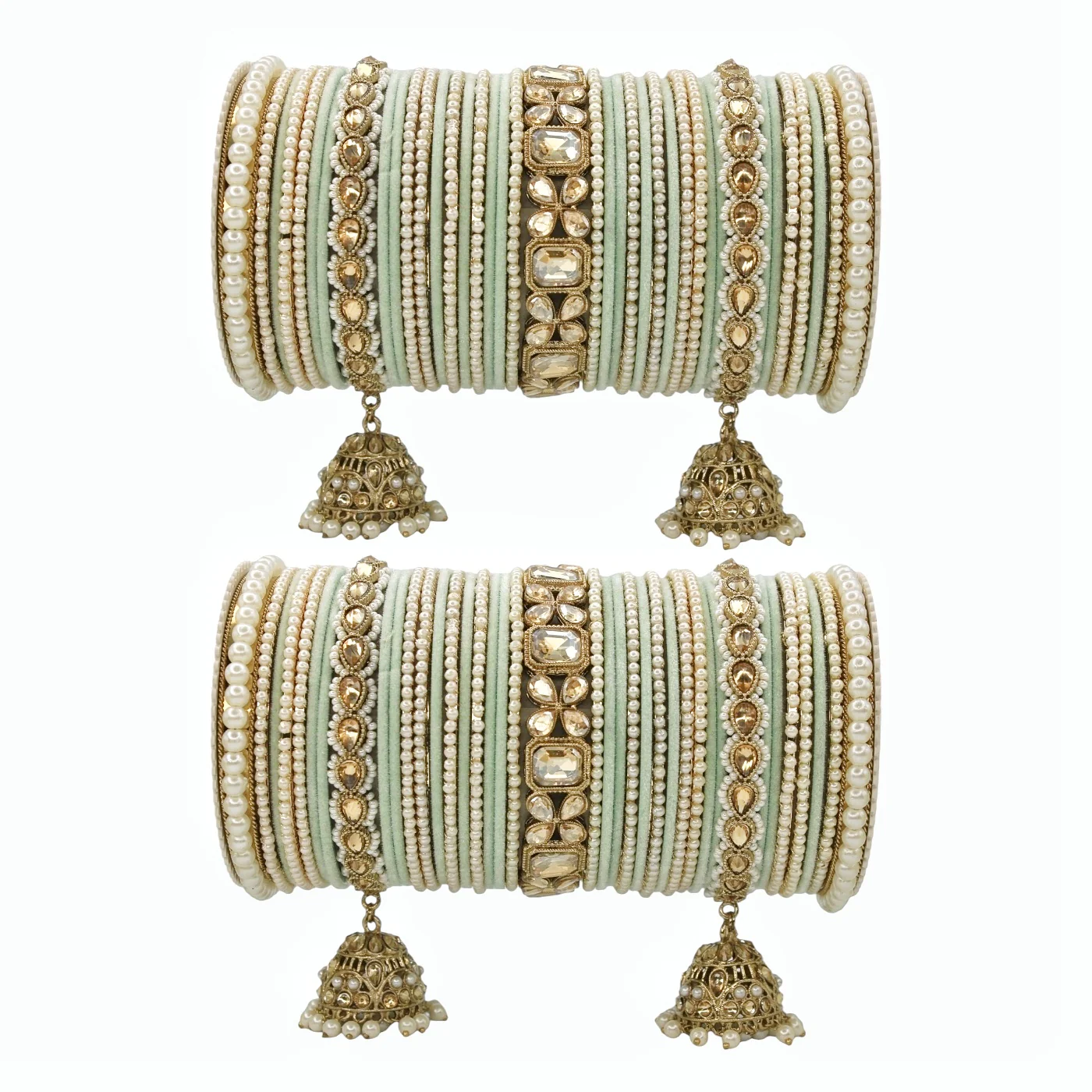 Jhumki Bangle set with Pearl Kadas for two hands by Leshya - Image 16