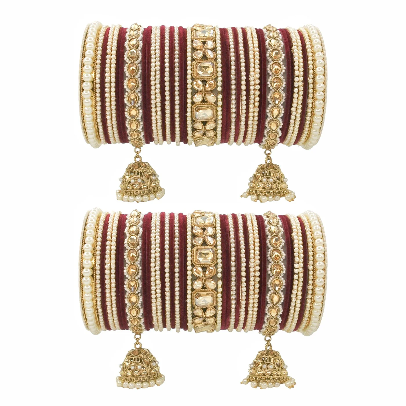 Jhumki Bangle set with Pearl Kadas for two hands by Leshya - Image 10
