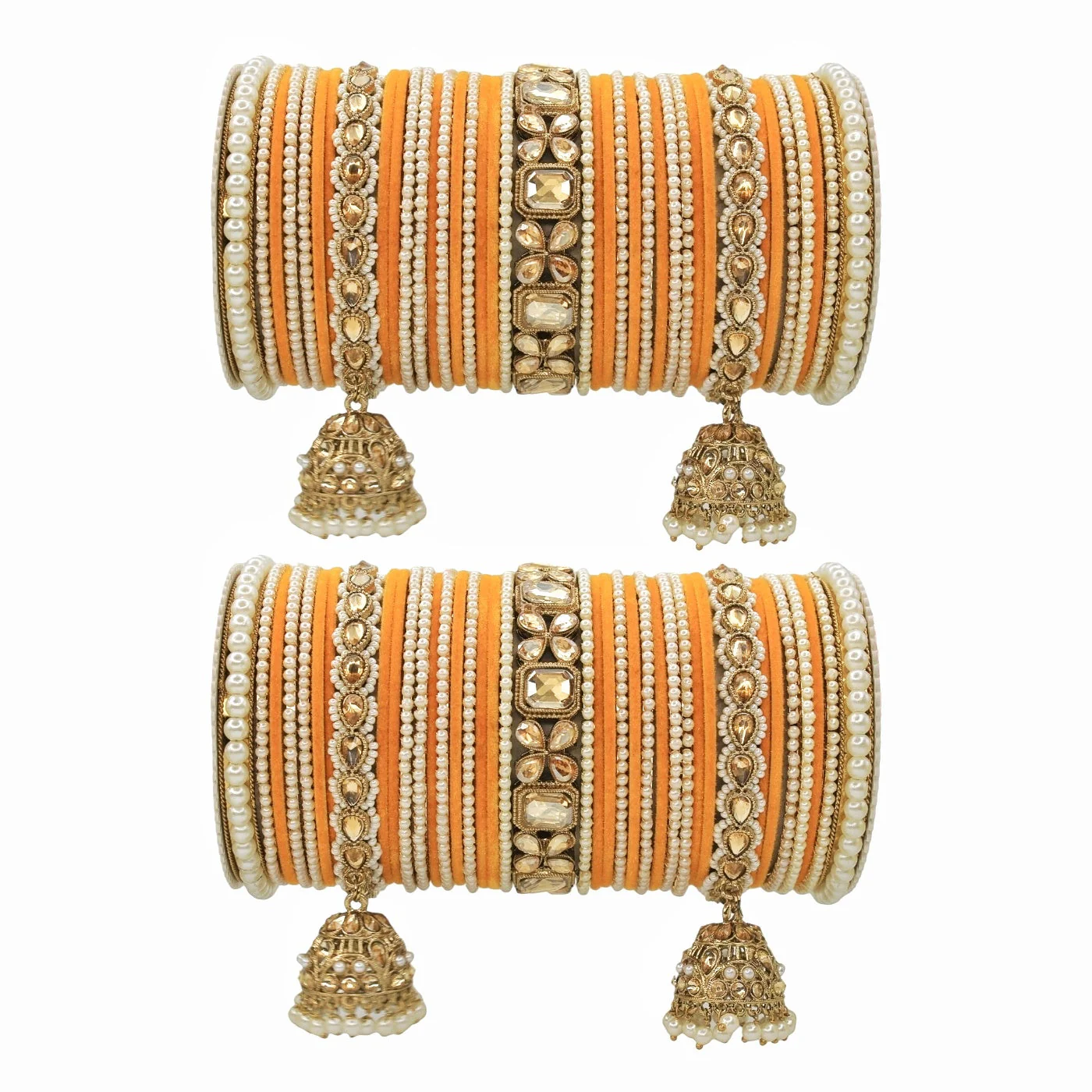 Jhumki Bangle set with Pearl Kadas for two hands by Leshya - Image 12