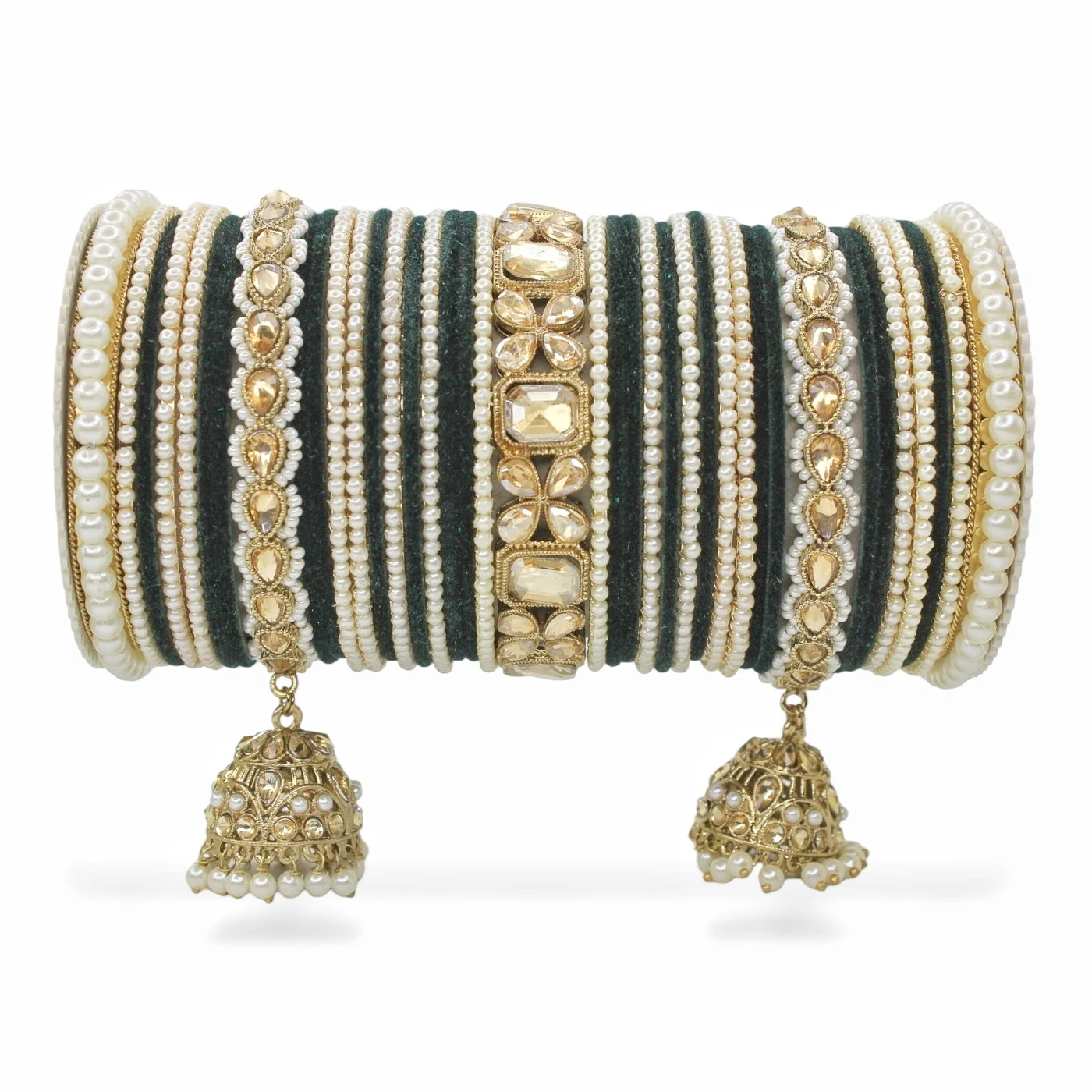 Jhumki Bangle set with Pearl Kadas for two hands by Leshya - Image 2