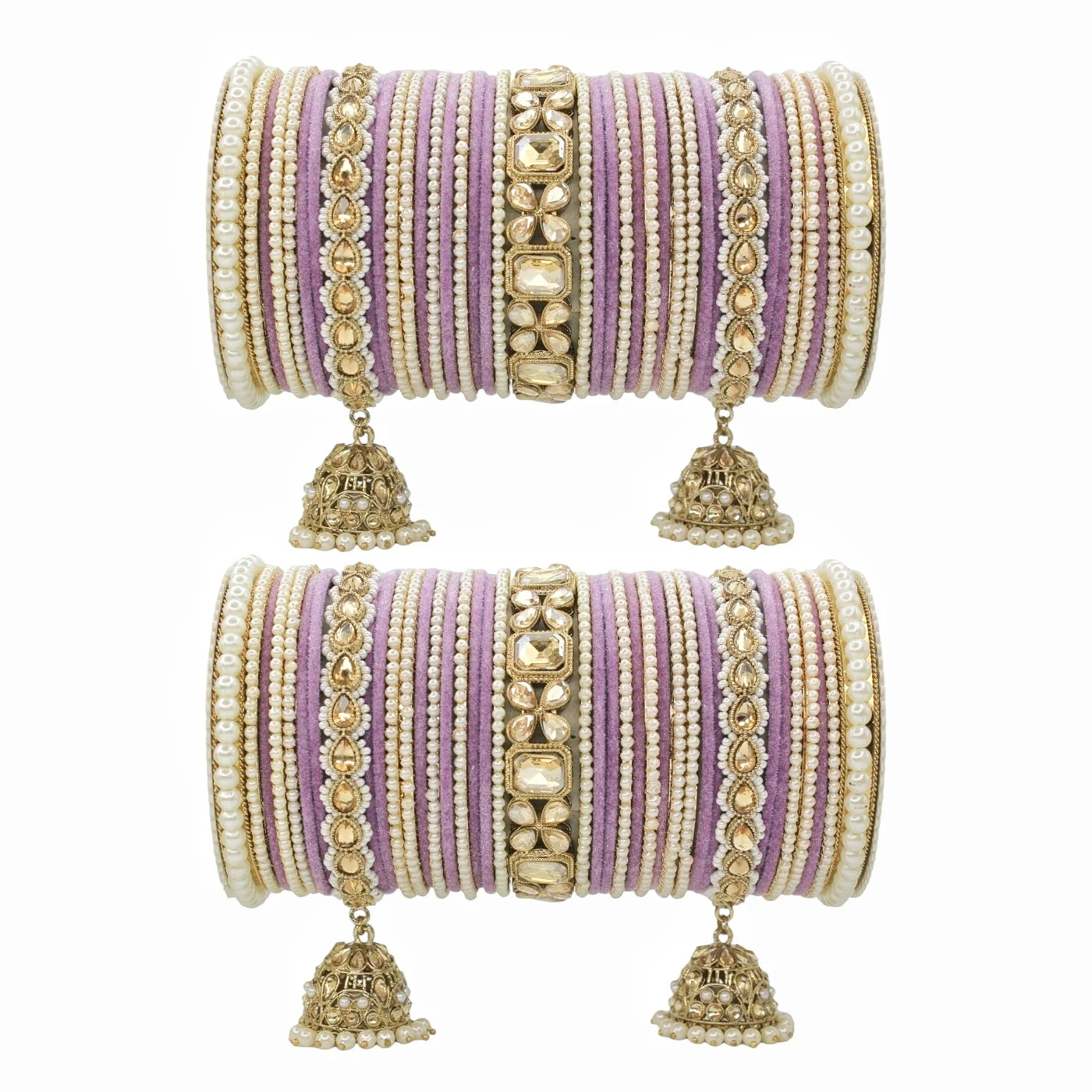 Jhumki Bangle set with Pearl Kadas for two hands by Leshya - Image 10