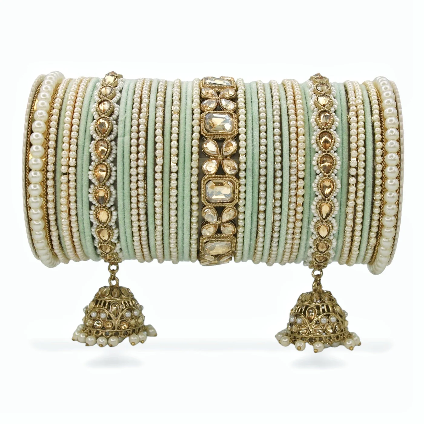 Jhumki Bangle set with Pearl Kadas for two hands by Leshya - Image 15