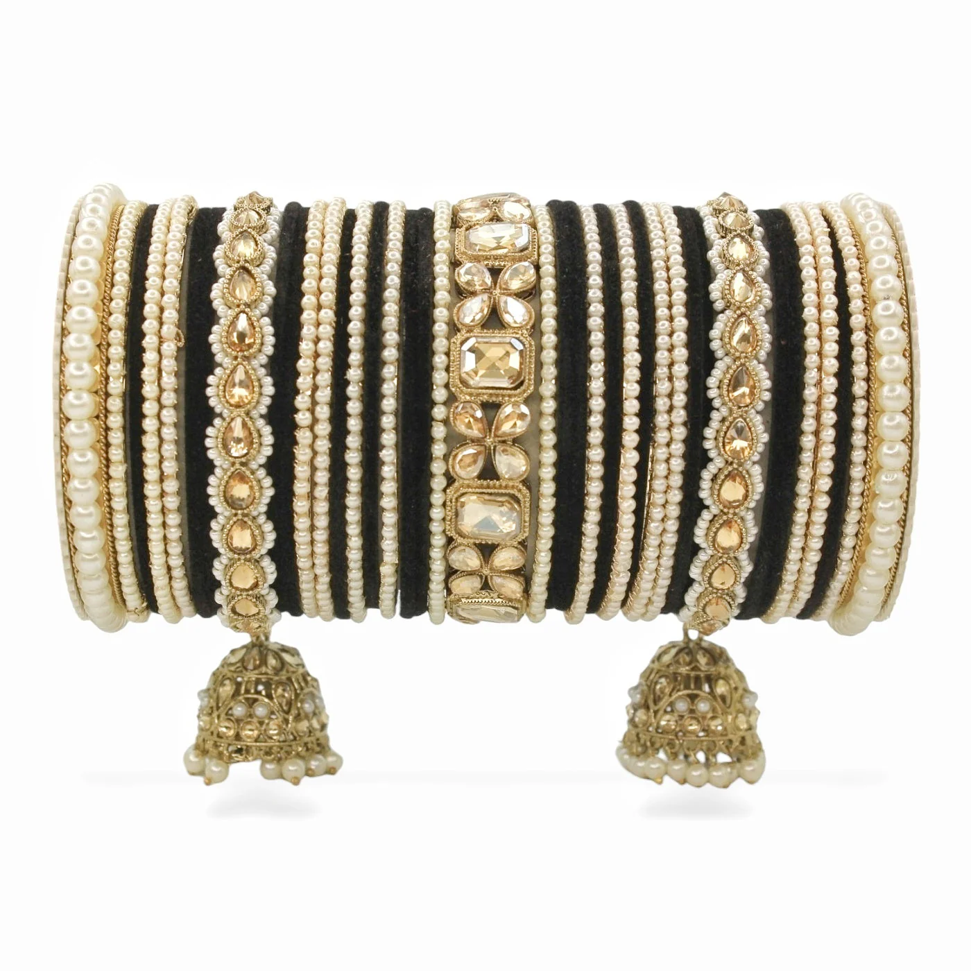 Jhumki Bangle set with Pearl Kadas for two hands by Leshya - Image 6